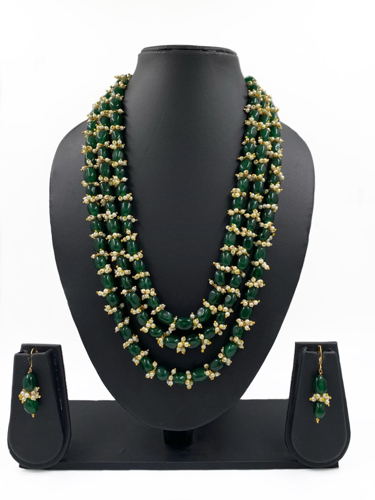 Semi Precious Layered Green Jade Beads Necklace For Women Beads Jewellery