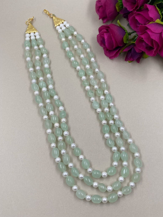 Semi Precious Layered Mint Green Jade Beads Necklace For Women Beads Jewellery