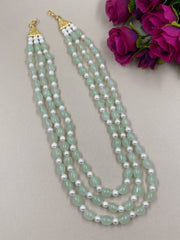 Semi Precious Layered Mint Green Jade Beads Necklace For Women Beads Jewellery