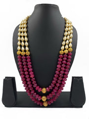 Semi Precious Long Ruby Quartz And Shell Pearl Beads Necklace For Men And Women Beads Jewellery