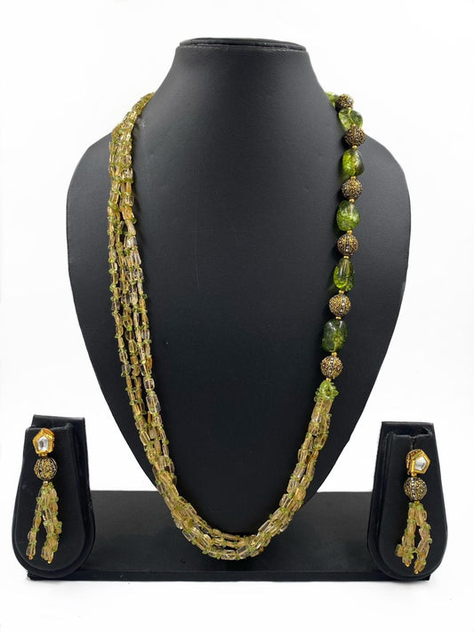 Semi Precious Long Yellow Citrine And Peridot Beads Necklace For Women Beads Jewellery