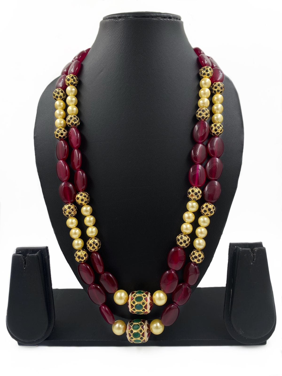 Semi Precious Maroon Jade Stone Beads Necklace Handcrafted For Men And Women By Gehna Shop Beads Jewellery