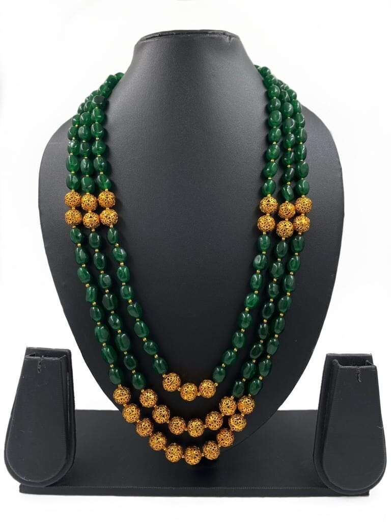 Semi Precious Multi Layered Green Jade Stone Beads Long Necklace By Gehna Shop Beads Jewellery