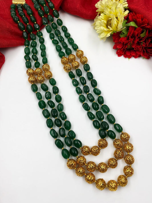 Semi Precious Multi Layered Green Jade Stone Beads Long Necklace By Gehna Shop Beads Jewellery