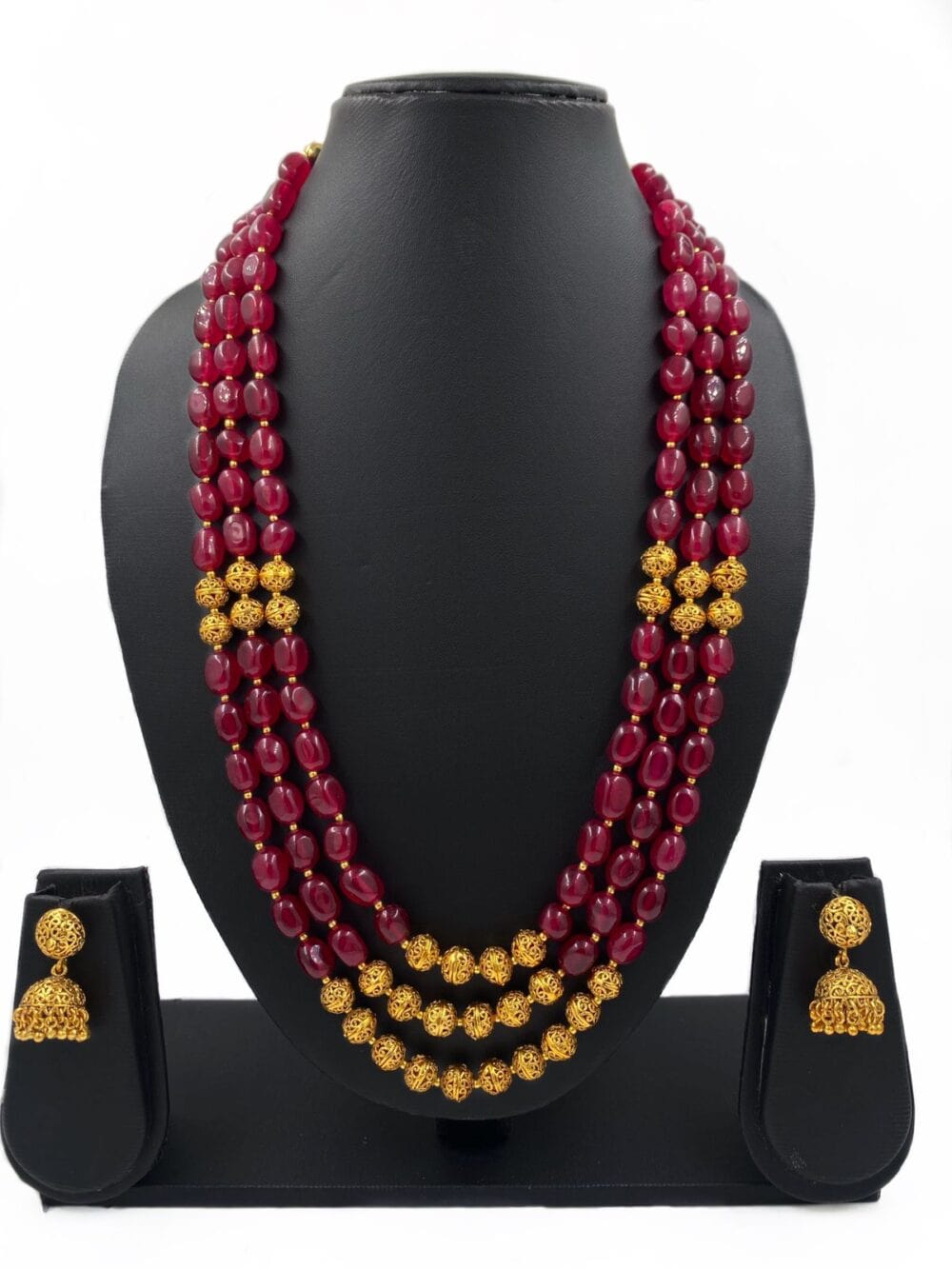 Semi Precious Multi Layered Maroon Jade Stone Beads Long Necklace For Women By Gehna Shop Beads Jewellery