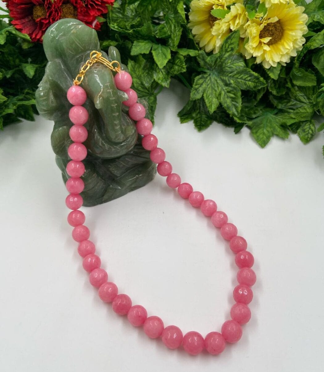 Semi Precious Peach Color Jade Beads Necklace For Woman Beads Jewellery