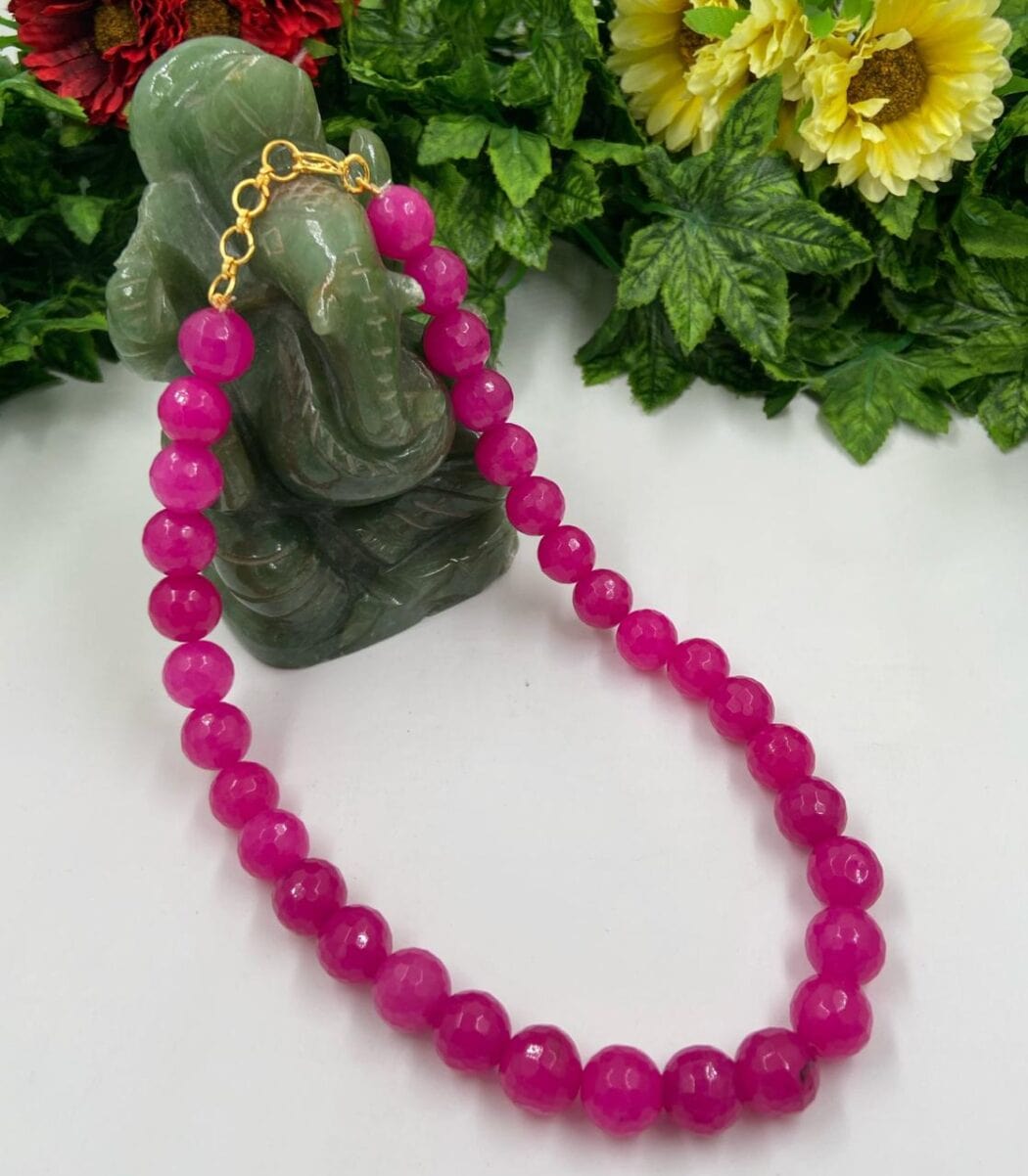 Semi Precious Pink Jade Beads Necklace For Woman Beads Jewellery