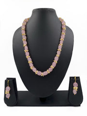 Semi Precious Pink Jade Single Strand Beads Necklace For Women Beads Jewellery