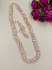 Semi Precious Pink Jade Single Strand Beads Necklace For Women Beads Jewellery