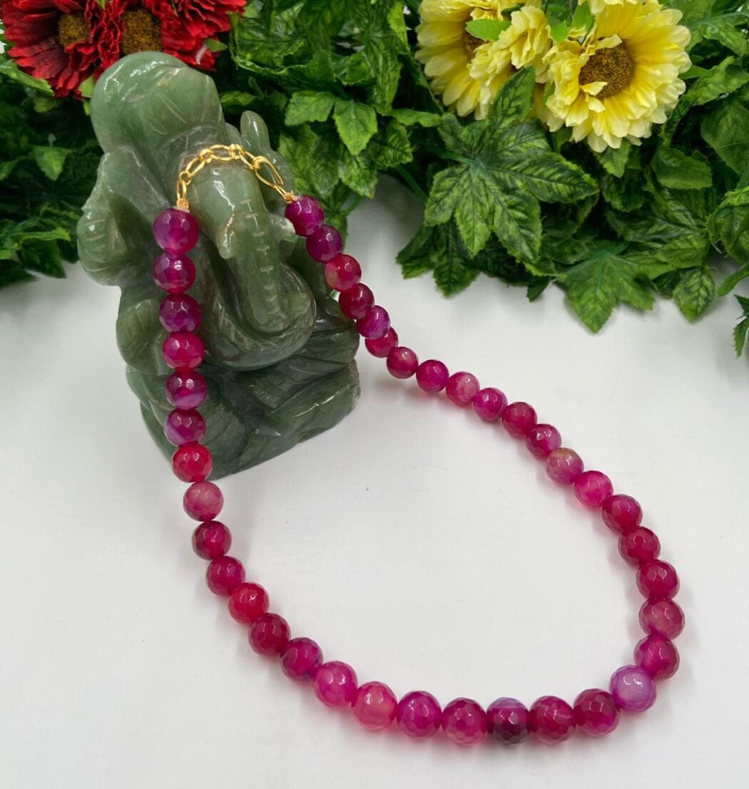 Semi Precious Rani Color Onyx Beads Necklace For Woman Beads Jewellery