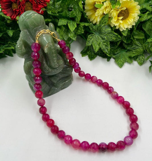 Semi Precious Rani Color Onyx Beads Necklace For Woman Beads Jewellery