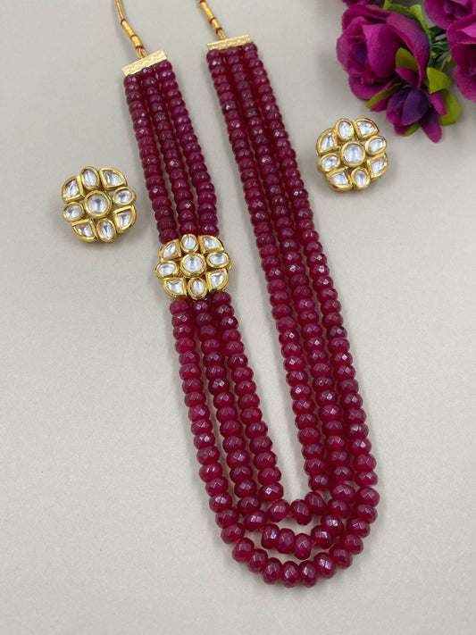 Semi Precious Red Jade Beads Necklace With Kundan For Women By Gehna Shop Beads Jewellery