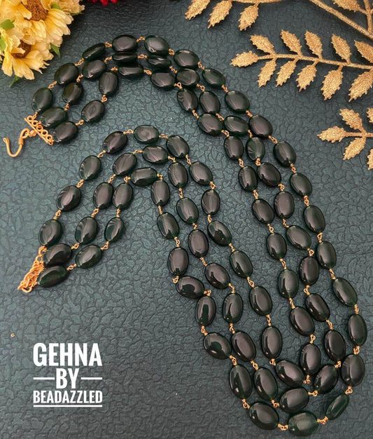 Semi Precious Triple Layered Green Jade Beaded Mala Necklace For Grooms And Ladies Beads Jewellery