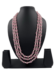 Semi Precious Triple Layered Pink Beads Necklace For Men And Women Beads Jewellery