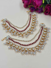 Traditional Gold Plated Kundan Pearl Earchain for Women | Kaan Sahar