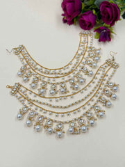 Traditional Multi Layered Kundan And Pearl Hair Chain For Women - Bridal Earchian