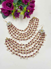 Designer Layered red Beaded Kundan Earchian For Women - Traditional Hair Chain Matil Design