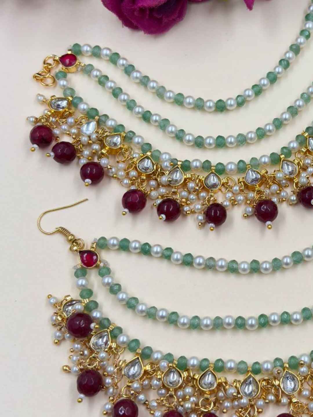 Handcrafted Layered Multicolor Beaded Kundan Hair Chain For Women | Traditional Ear Chain