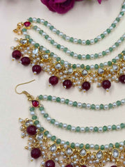 Handcrafted Layered Multicolor Beaded Kundan Hair Chain For Women | Traditional Ear Chain