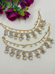 Traditional Kundan And Pearl Hair Chain For Women - Wedding & Festive Wear Ear Chain