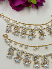 Traditional Kundan And Pearl Hair Chain For Women - Wedding & Festive Wear Ear Chain