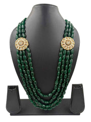 Traditional Kundan Brooch & Green Beaded Necklace For Sherwani | Grooms Necklace