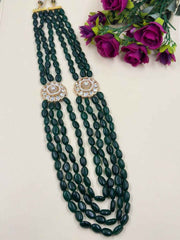 Traditional Kundan Brooch & Green Beaded Necklace For Sherwani | Grooms Necklace