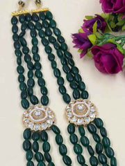 Traditional Kundan Brooch & Green Beaded Necklace For Sherwani | Grooms Necklace