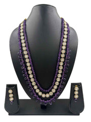 Elegant Kundan & Natural Amethyst Beaded Necklace Set For Women | Purple Jewellery Set