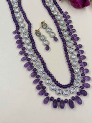 Elegant Kundan & Natural Amethyst Beaded Necklace Set For Women | Purple Jewellery Set
