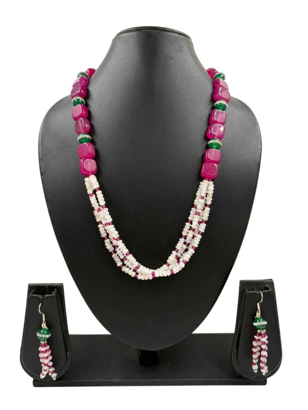 Designer Pink Stone Beaded Jewellery Set - Ethnic & Traditional Wear Beads Necklace