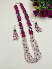 Designer Pink Stone Beaded Jewellery Set - Ethnic & Traditional Wear Beads Necklace