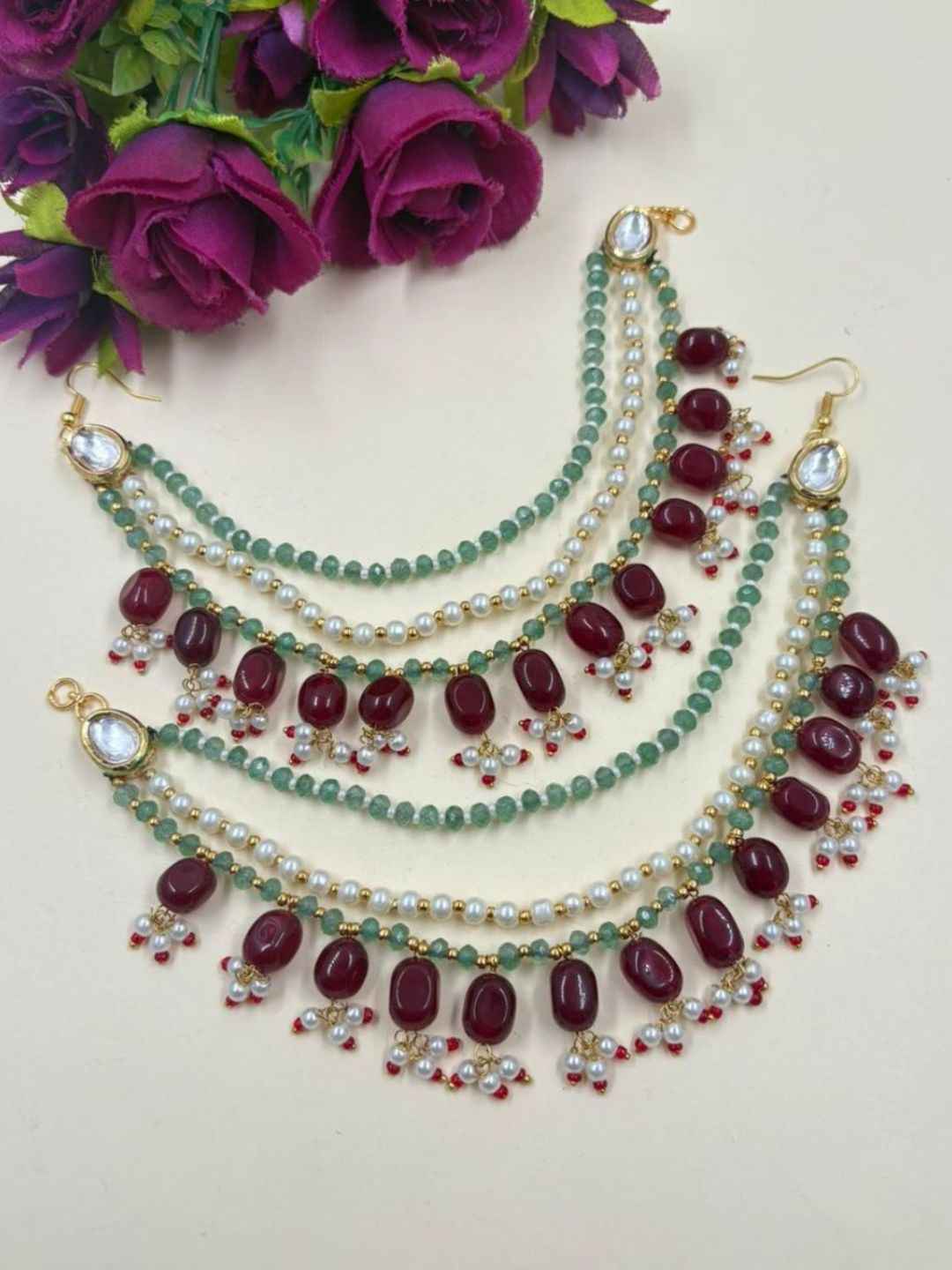 Ethnic Gold Plated Multicolor Hair Chain For Ladies- Designer Kaan Chain