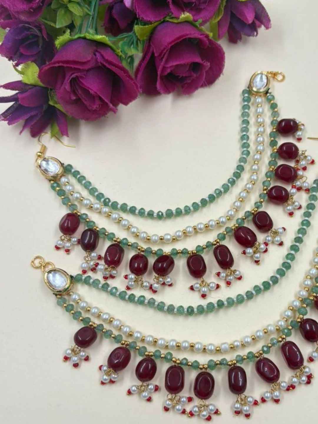 Ethnic Gold Plated Multicolor Hair Chain For Ladies- Designer Kaan Chain