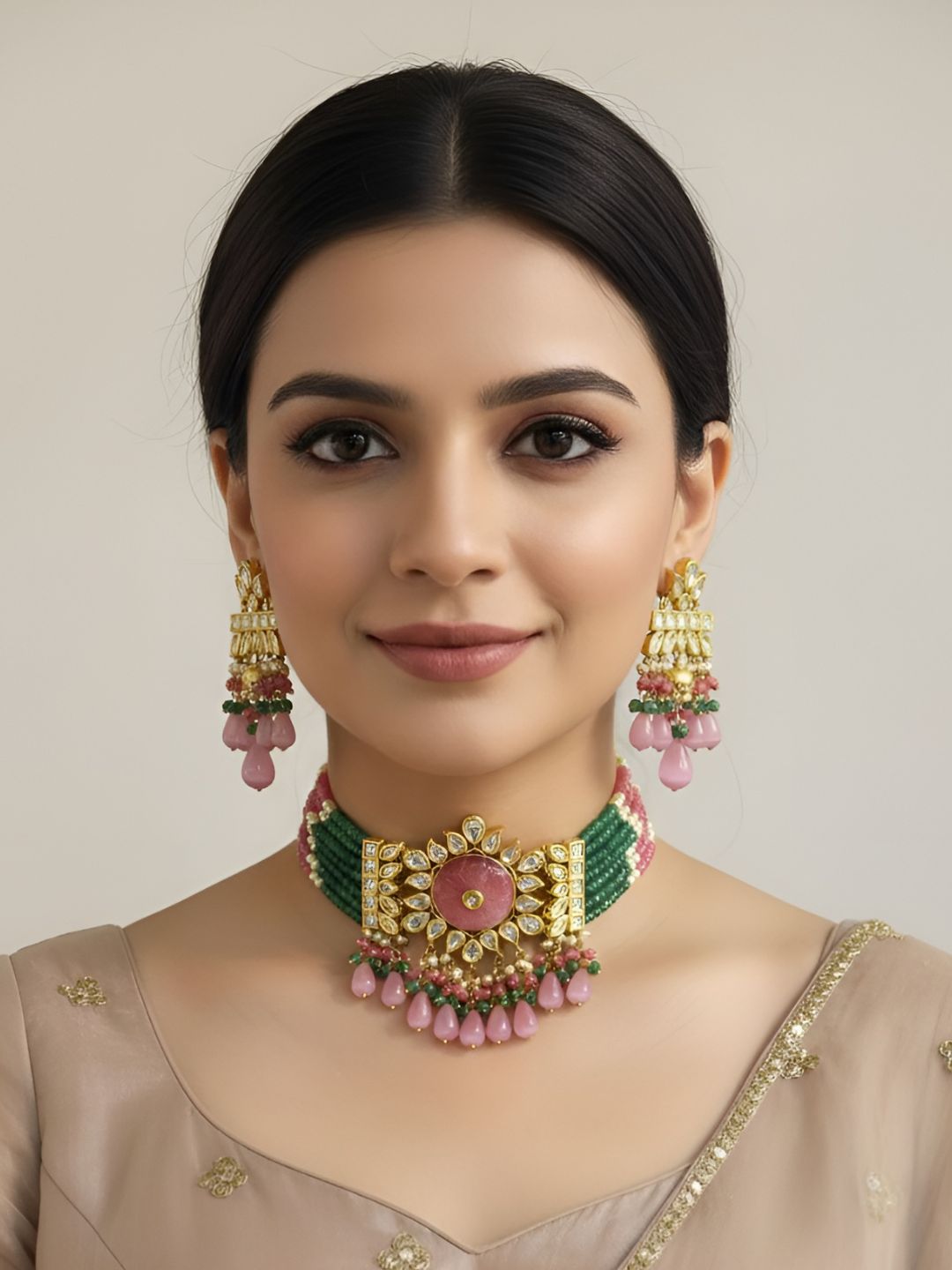 Statement Beaded Kundan Choker Necklace Set For Women - Wedding & Festive Jewellery 