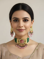 Statement Beaded Kundan Choker Necklace Set For Women - Wedding & Festive Jewellery 