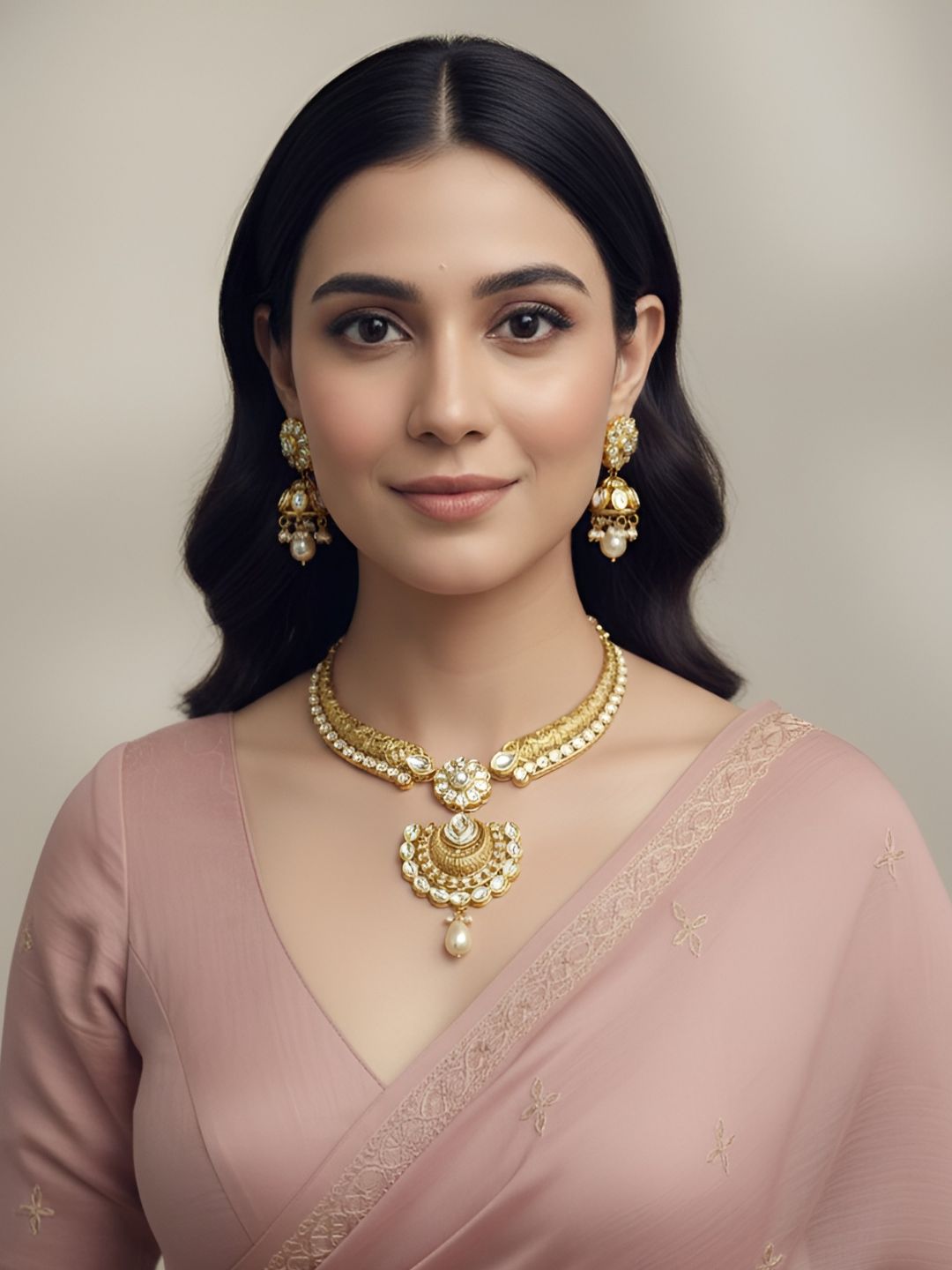 Traditional Gold Plated Kundan Hasli Necklace Set For Weddings