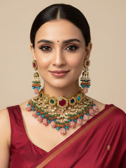 Designer Gold Plated Multicolor Bridal Choker Necklace Set By Gehna Shop