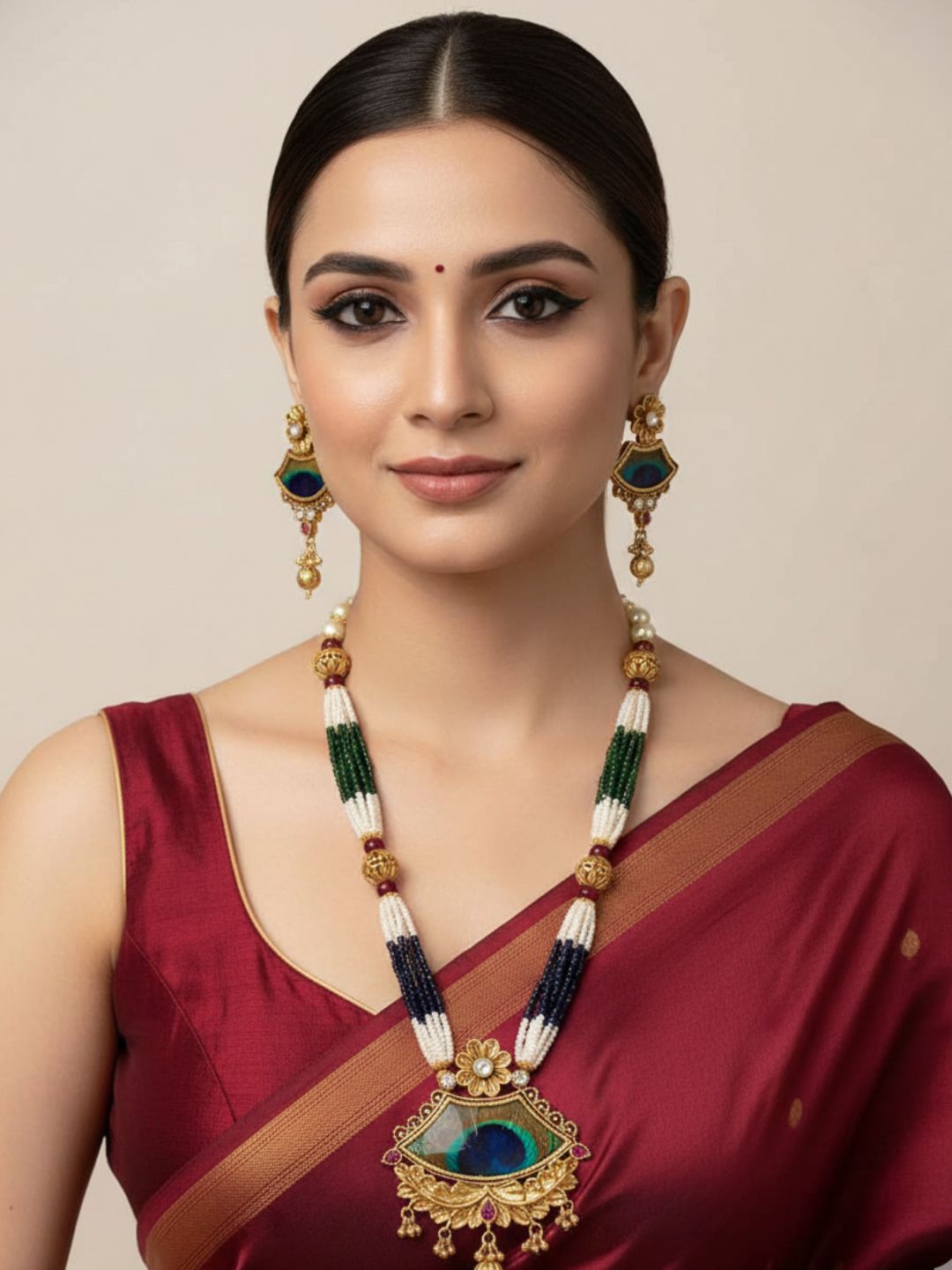 Traditional Antique Golden Peacock Style Pendant Necklace Set By Gehna Shop