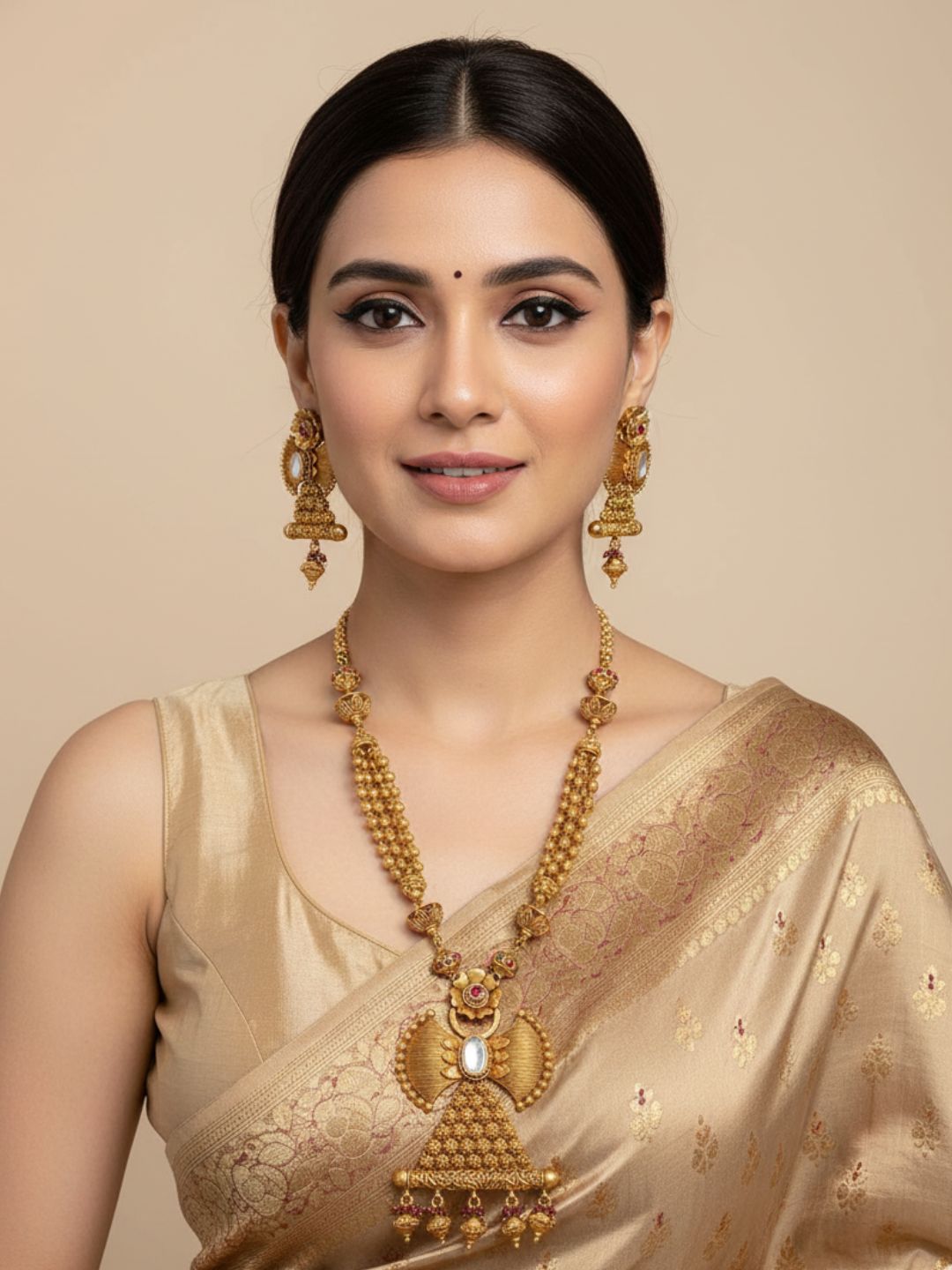 Traditional Gold Plated Antique Golden Necklace Set For Women
