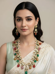 Handcrafted Gold Toned Long Kundan Necklace With Multi Color Stones By Gehna Shop