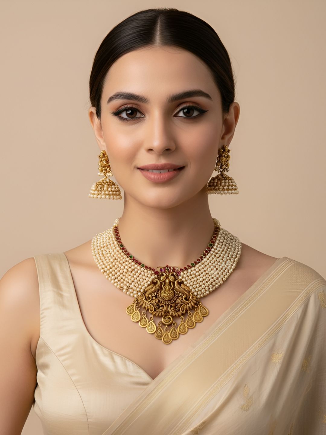 Antique Golden Goddess Lakshmi Necklace Set For Ladies By Gehna Shop