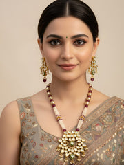 Designer Gold Plated Kundan Pendant Necklace Set For Woman