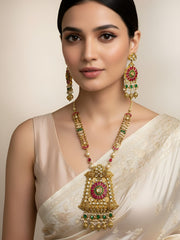 Traditional Handmade Designer Gold Plated Golden Jadau Wedding Necklace Set For Woman