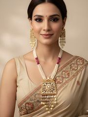 Gold Plated Designer Long Kundan Party Wear Necklace Set For Woman 