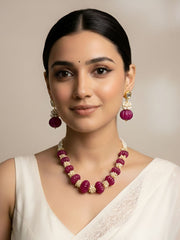 Handcrafted Semi-Precious Red Jade Stone Watermelon Shaped Beaded Necklace Set For Women