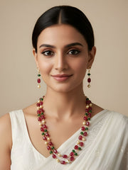 Semi Precious Long Multicolor Jade Beads Necklace For Women - Traditional And Ethnic Wear