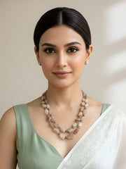Semi Precious Tumble Shape Natural Double Layered Moonstone Beads Necklace - Elegant, Versatile And Earthy