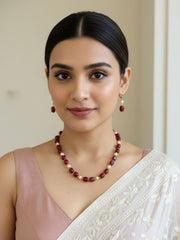 Single Strand Semi Precious Gemstone Jade And Pearl Beaded Necklace Set For Women