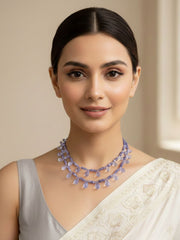 Elegant Semi Precious Lavender Quartz Teardrops Beaded Necklace Set For Women